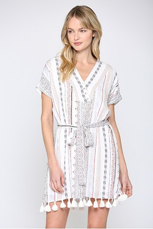 AZTEC PRINT SELF WAIST TIE DRE ...